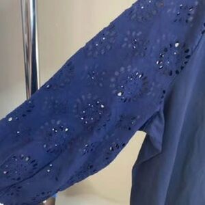 . Belle Kim Gravel navy blue lace sleeved blouse